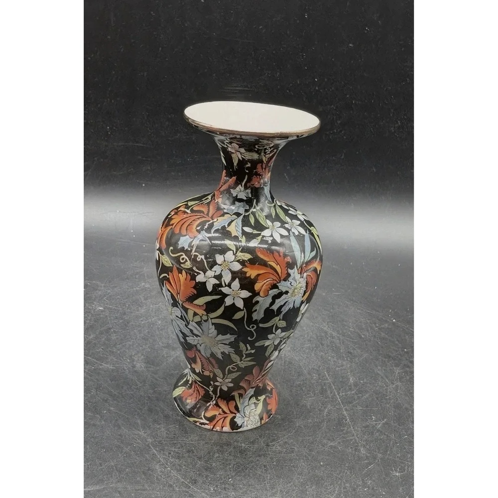 Royal Winton Grimwades Fireglow Chintz Vase Black Floral Made in England Vintage